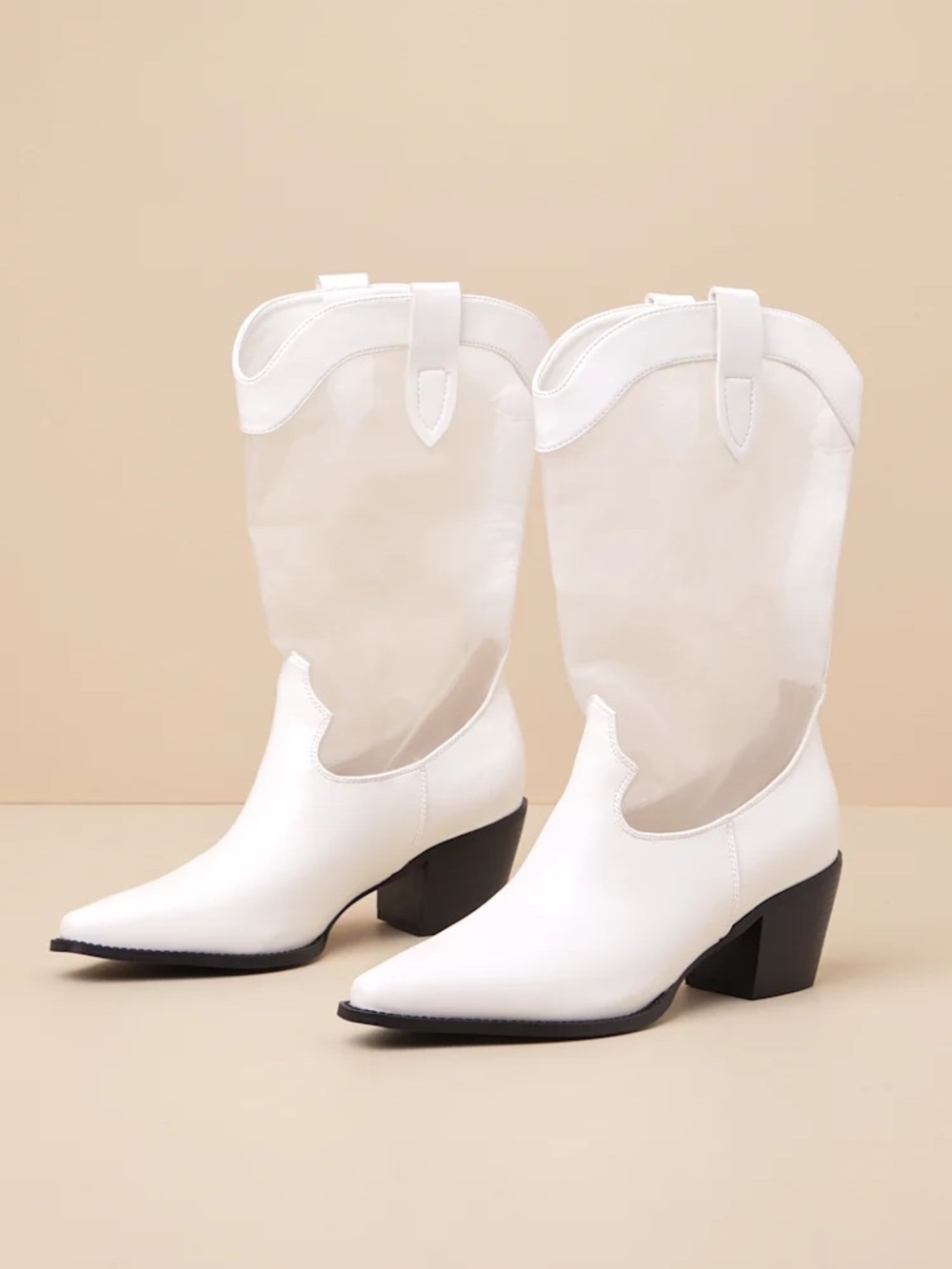Wyley White Sheer Mesh Mid-Calf Western Boots